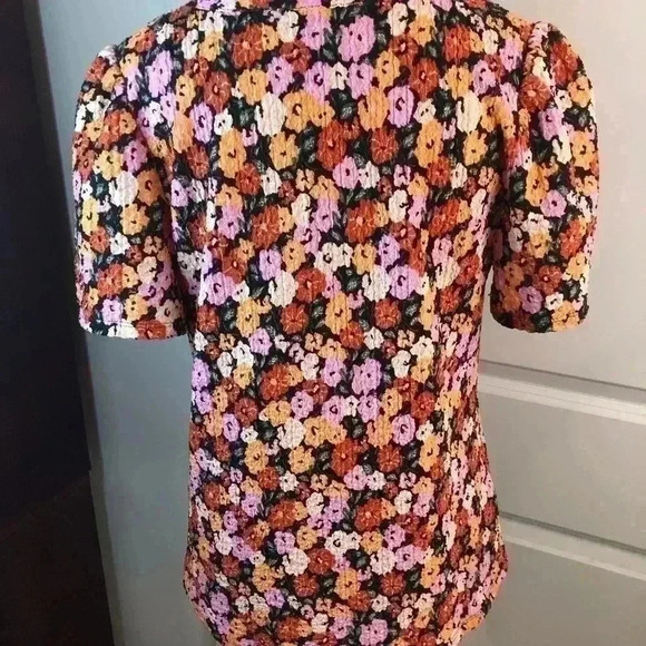 Loft Womens Medium Multicolor Floral Tie Waist Blouse Button Front Stretch S/S - Picture 3 of 6